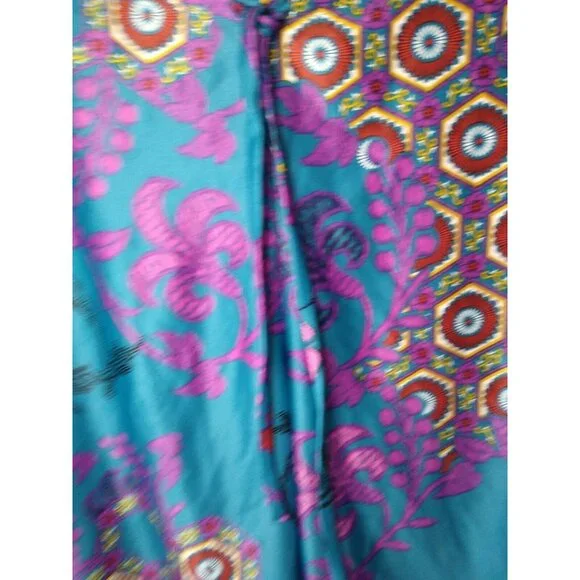 Natori Floral Pajama Pants Womens S Teal Silky Sleep Lounge Wear Cropped Pull On - Picture 4 of 9